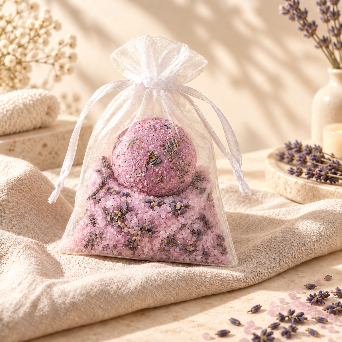 Badesalz & Badekugel im Säckchen Lavendel