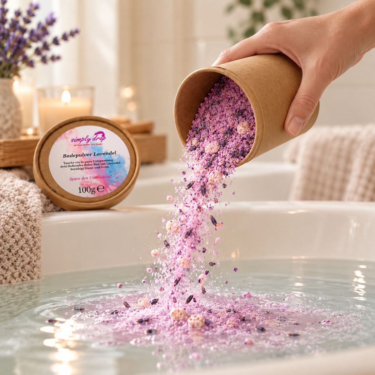 Badepulver Lavendel in der Anwendung