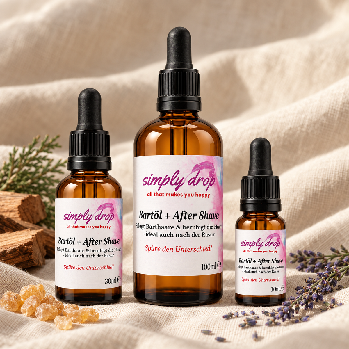 Bartöl und After Shave in 10 ml, 30 ml und 100 ml