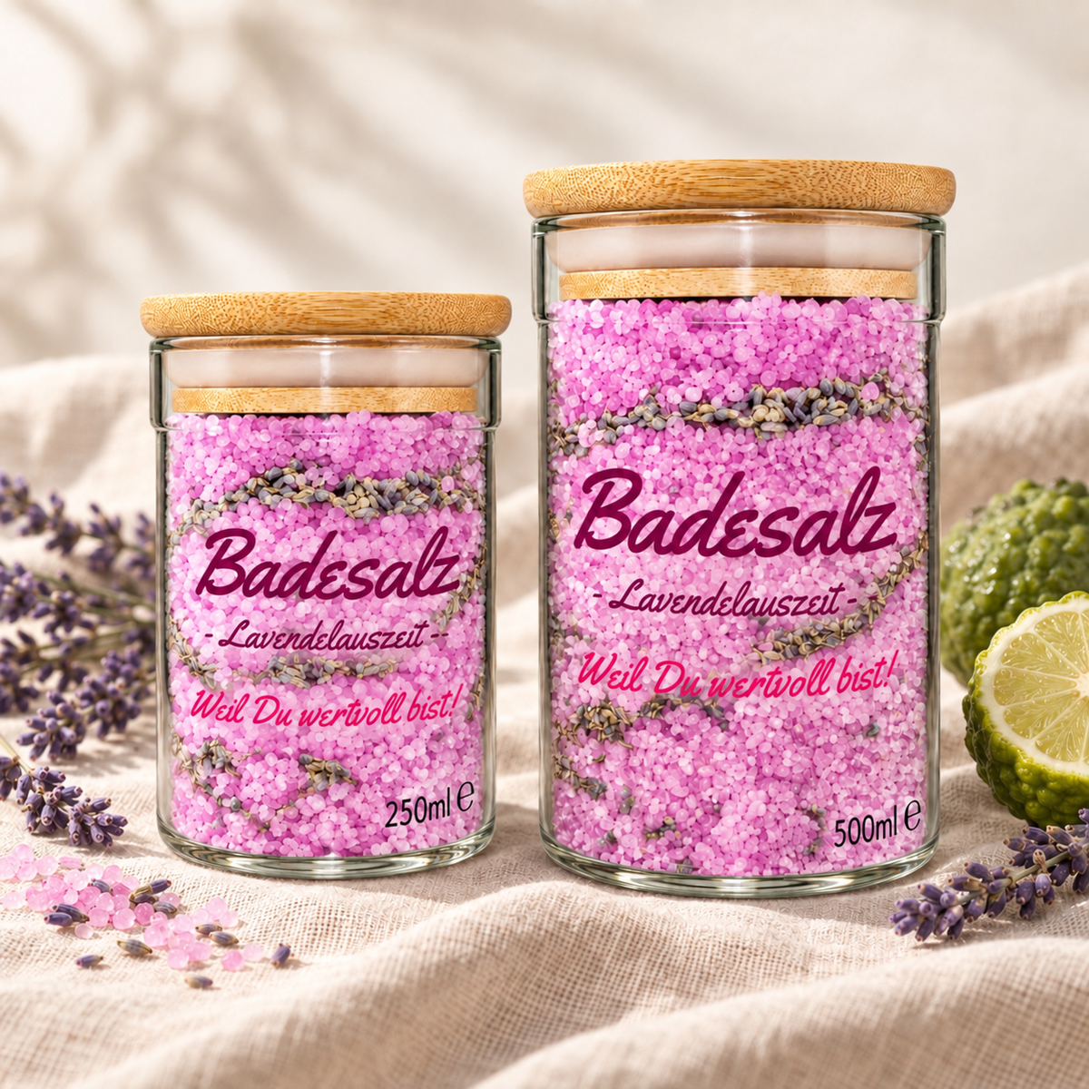 Badesalz Lavendelauszeit 250 ml und 500 ml