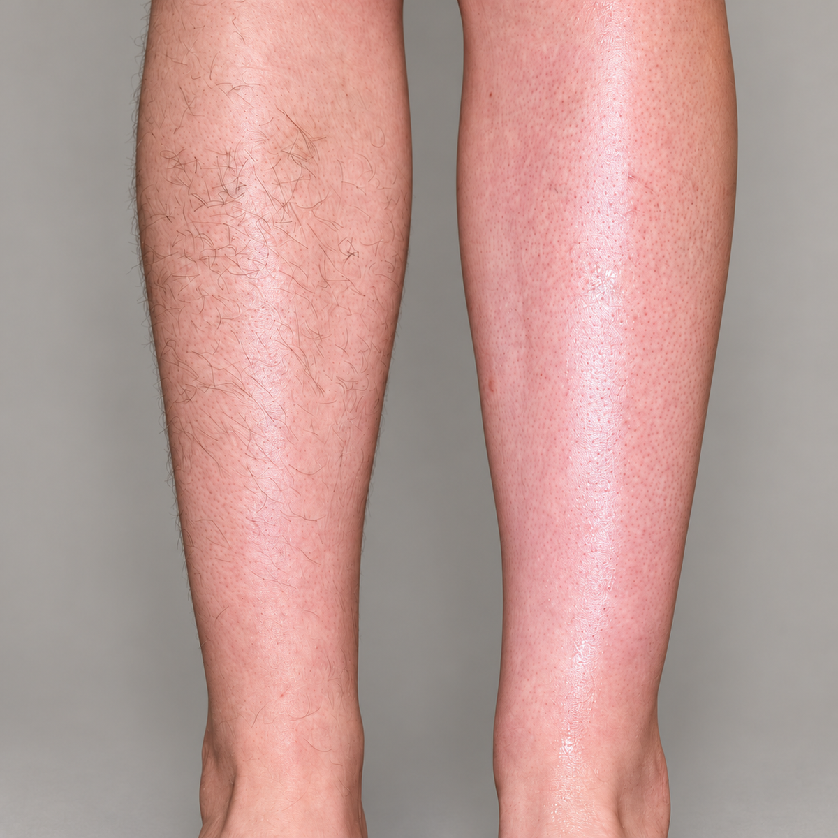 Waxing an den Beinen, vorher und nachher